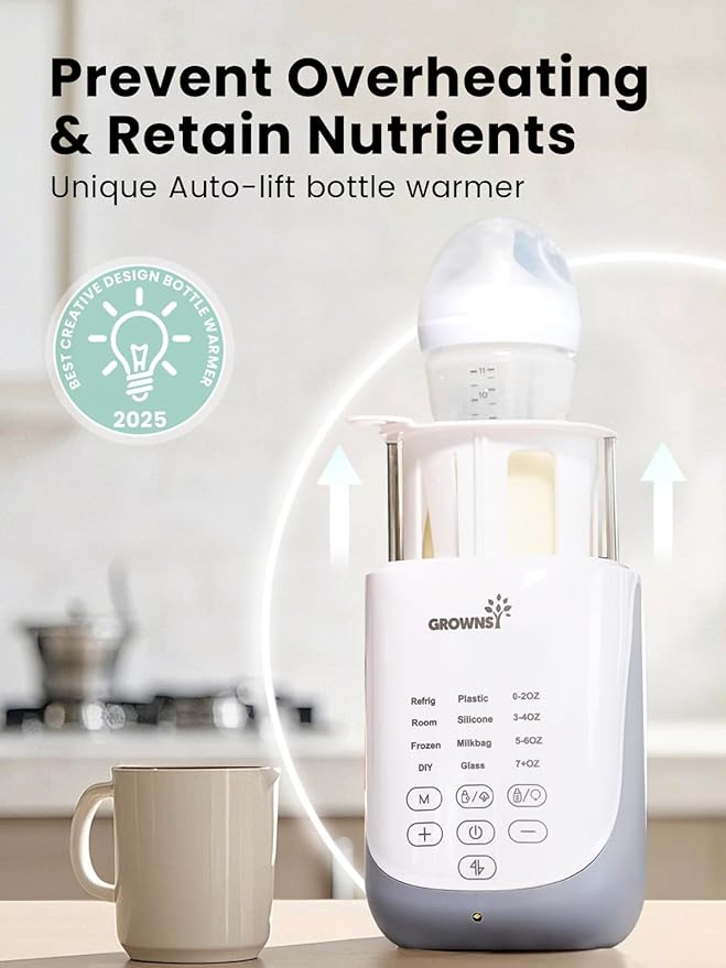 GROWNSY Nutri Bottle Warmer with Innovative Auto-Lift Feature, 10-in-1 Fast Baby Bottle Warmer with Night Light, Retain Nutrients Milk Warmer for Breastmilk&Formula