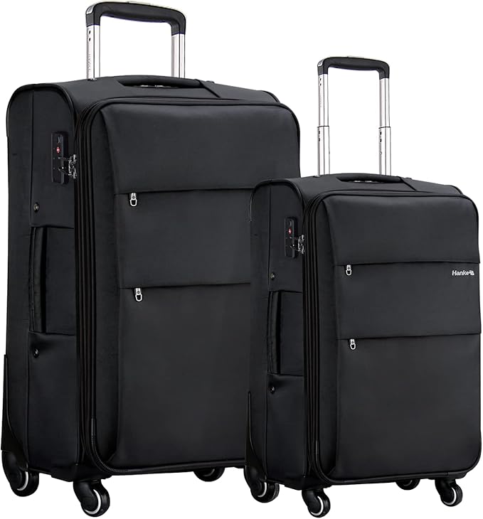 Hanke 20/28 Inch 2 Piece Luggage Sets with Spinner Wheels Expandable Luggage Large Suitcases with Wheels Lightweight Travel Luggage Rolling Suitcase with Lock Softside Checked Luggage.(Dark Gray)