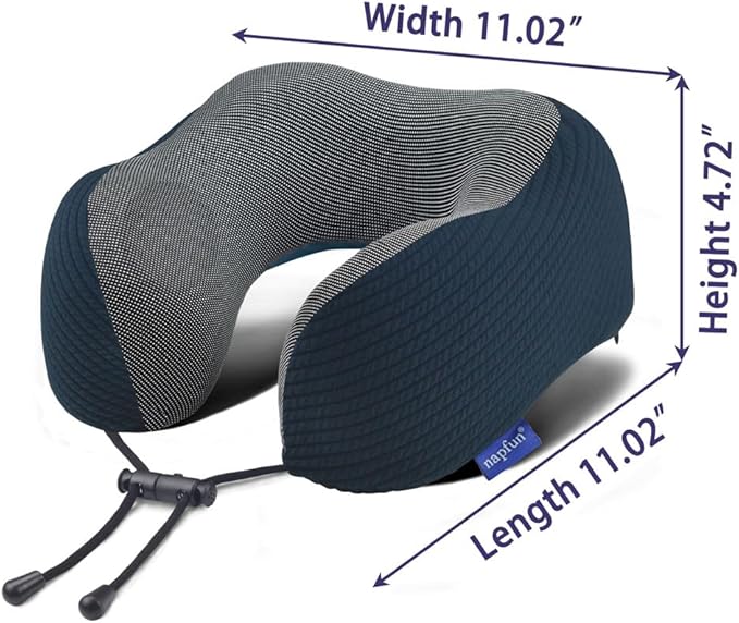 napfun Neck Pillow for Traveling, Upgraded Travel Neck Pillow for Airplane 100% Pure Memory Foam Travel Pillow for Flight Headrest Sleep, Portable Plane Accessories, Deep Blue Set, Medium (120-200LB)