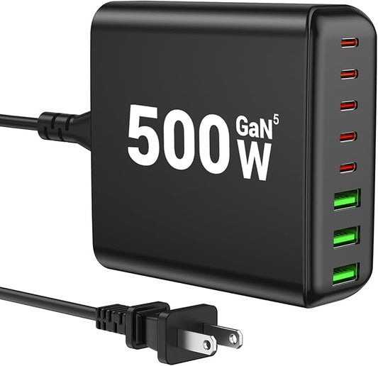 500W USB C Charger Block, 8-Port USB C Charging Station Fast Charging PD 120W PC Laptop Charger Adapter Compatible with MacBook Pro/Air/All iPad,DELL, iPhone 16/15/14/13/Pro Max/Galaxy