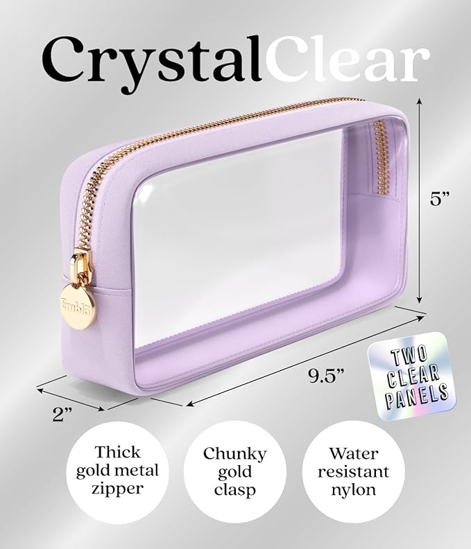Clear Makeup Bag Zipper Pouch, Transparent Cosmetic Case Organizer, TSA Approved Travel Toiletry Case, Travel Accessories Essentials Makeup Tote for Women, Small Cute Make up Bag for Purse - Lilac