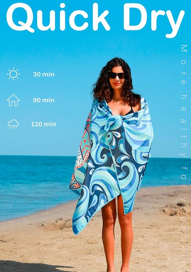 4 Pack Microfiber Lightweight Beach Towel Sand Free Quick Dry Absorbent Thin Compact Towels for Swimming Pool Camping Beach Accessories Large Easy Pack Travel Things for Vacation Essentials Gift