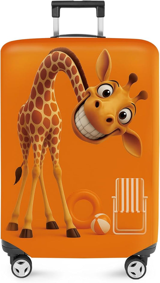 ANNA QUEEN Giraffe Fun Luggage Cover, Playful Giraffe Design with Beach Ball and Chair, Stretchable, Washable Travel Sleeve for 32-34 Inch Luggage