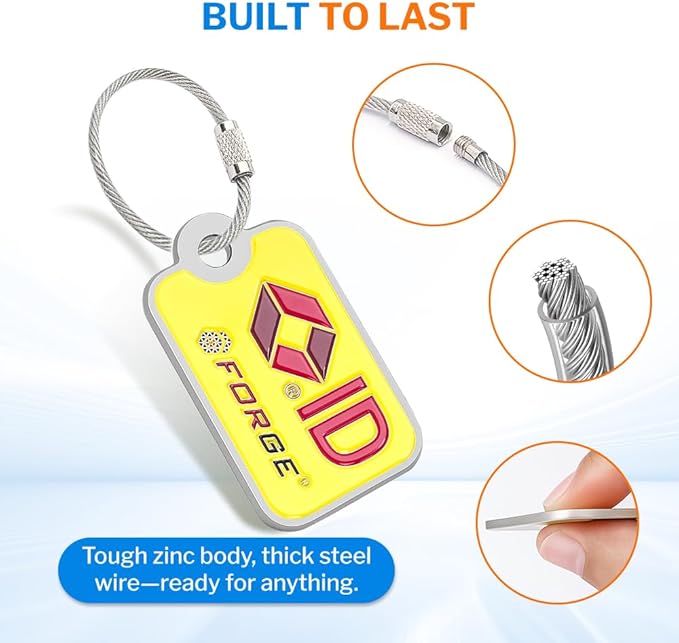 Forge Lost and Found Luggage Tags, Global Luggage Tracking Tag, WorldTracer Compatible, Travel Sentry Powered Baggage ID System for Luggage, Bags, Suitcases, and More (Yellow 2 PK)