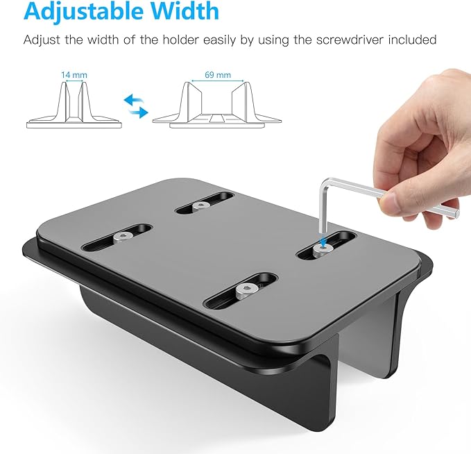 OMOTON Vertical Laptop Stand Holder, Desktop Aluminum Stand for MacBook with Adjustable Dock Size, Fits All MacBook, Surface, Chromebook and Gaming Laptops (Up to 17.3 inches),Black