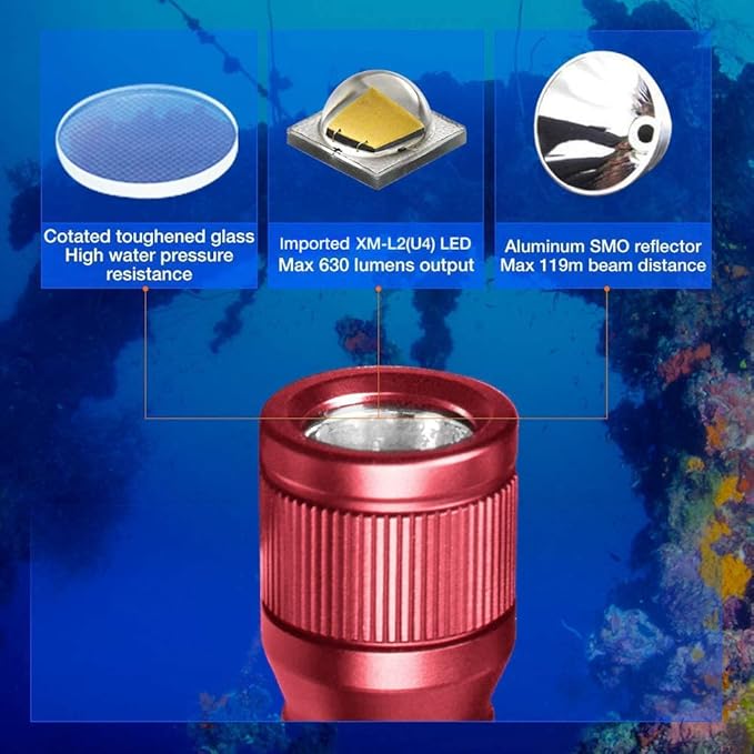 ORCATORCH D560 Mini Scuba Dive Light Headlamp 650 Lumen Mask Diving Flashlight with 360° Rotatable Mask Clip, Underwater 150m Backup Headlight with Rotary Switch (Not Included Snorkel Mask) (Red)