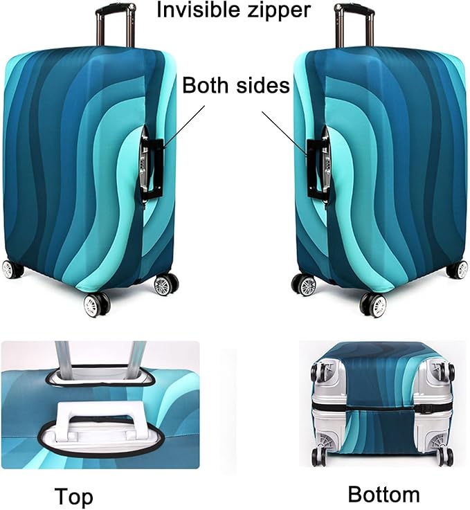 MosaiRudo Thicker Luggage Cover Elastic Suitcase Cover Protector Fits 18-32 Inch Suitcase Travel Accessories (Green Ripple, S)