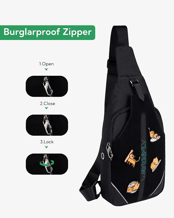 WATERFLY Small Crossbody Sling Backpack Anti Theft Backpack for Traveling Chest Shoulder Bag