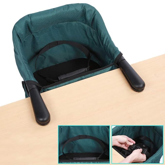 Hook On Chair, Safe and High Load Design, Fold-Flat Storage and Tight Fixing Clip on Table High Chair, Removable Seat Cushion, Attach to Fast Table Chair (Dark Green)