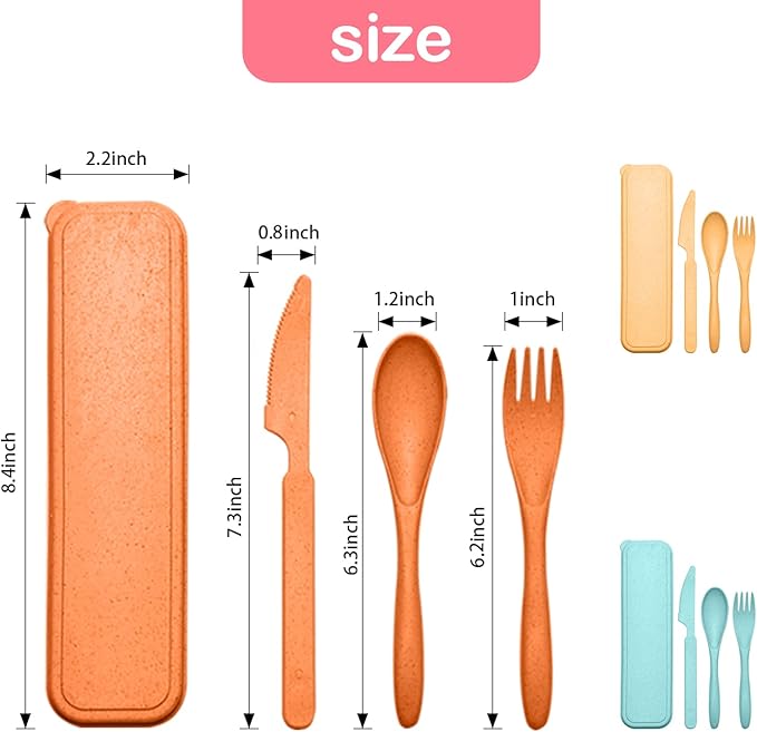 Reusable Travel Utensils Set with Case, 3 Sets Wheat Straw Portable Knife Fork Spoons Cutlery, Eco-Friendly BPA Free Plastic Tableware for Kids Adults Travel Picnic Camping Utensils