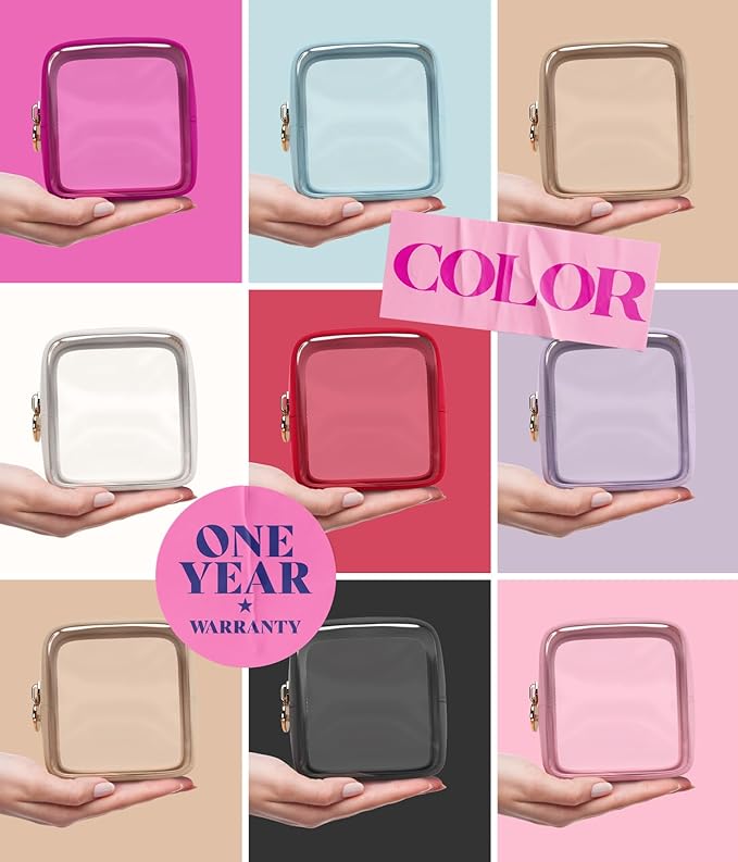 Clear Makeup Bag Zipper Pouch, Transparent Cosmetic Case Organizer, TSA Approved Travel Toiletry Case, Travel Accessories Essentials Makeup Tote for Women, Mini Cute Make up Bag for Purse - Ruby