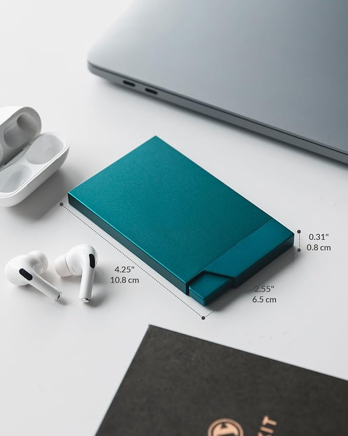 VULKIT Pop up Card Holder Minimalist Credit Card Holder RFID Blocking Slim Metal Card Case for Men or Women(Emerald Green)