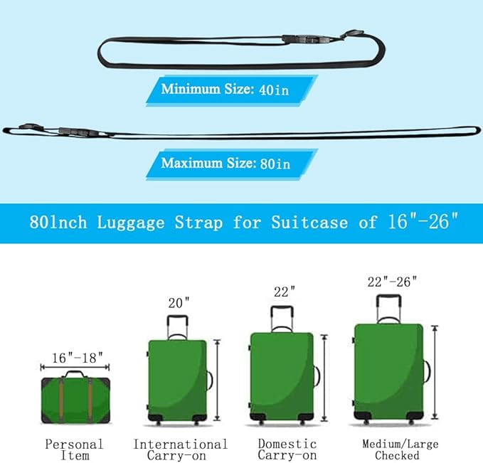 2Pcs Luggage Straps for Suitcase Travel Accessories TSA Approved, 80In Long Belts to Keep Your Suitcase Secure, Adjustable Bag Straps with Quick-Release Buckle for Travel Bag Closure, Orange