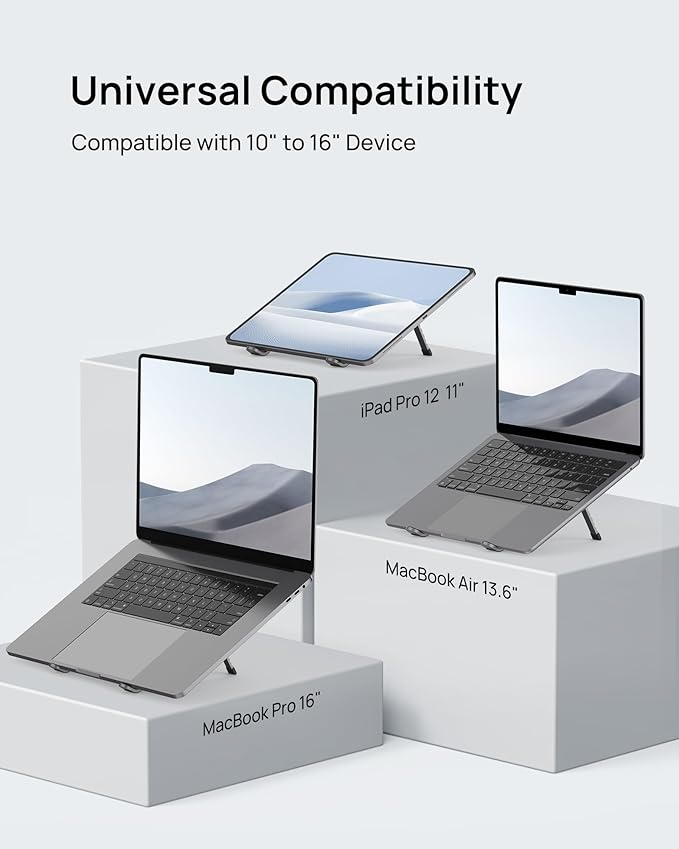 SODI [Innovative Compact] Foldable Laptop Stand for Desk, Lightweight Portable Laptop Stand for Business Trip, Library, Cafe, 6 Level Height Ergonomic Aluminum Computer Stand for MacBook 10-16"