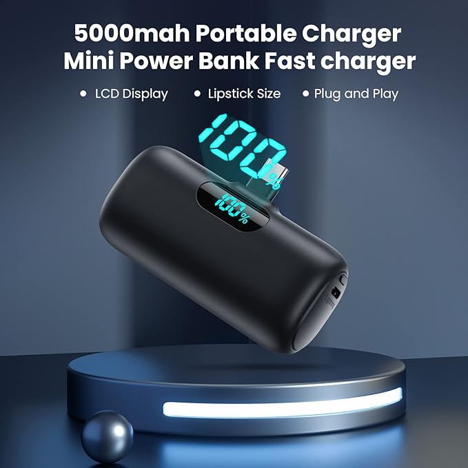 [2-Pack] Mini Portable Charger 5000mAh Power Bank,3A PD USB C Cell Phone Portable Power, LCD Display Battery Pack Compatible with iPhone 16/15/15 plus/15 pro/15 pro Max/Android/Samsung/Moto/LG etc
