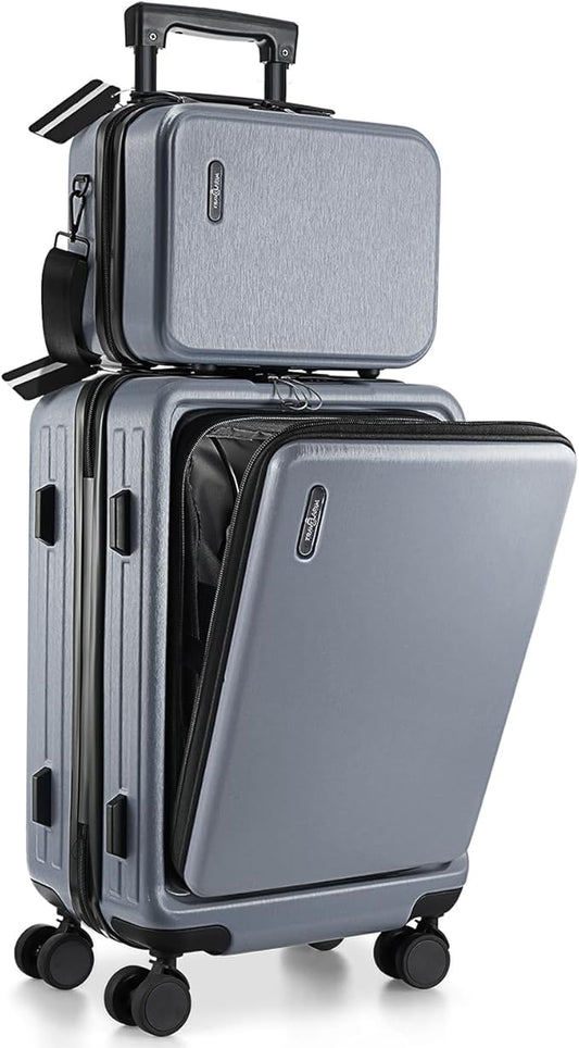 22 Inch Carry On Luggage 22x14x9 Airline Approved, Carry On Suitcase with Wheels, Hard-shell Carry-on Luggage, Durable Luggage Carry-On, Grey Small Suitcase with Cosmetic Case