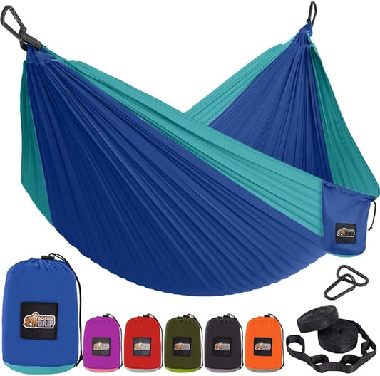 GORILLA GRIP Durable Portable Camping Hammock, Holds 500lbs with Heavy Duty Tree Straps, Comfortable Travel Swing, Camp Hammocks, Easy to Use and Install, Outdoor Essentials, Blue, 10x6.5 FT