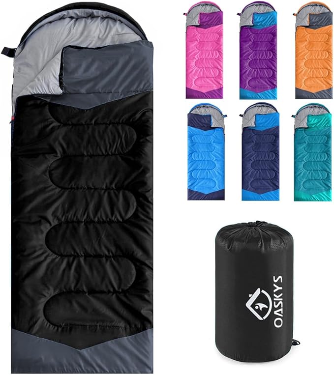 oaskys Camping Sleeping Bag - 3 Season Warm & Cool Weather - Summer Spring Fall Lightweight Waterproof for Adults Kids - Camping Gear Equipment, Traveling, and Outdoors