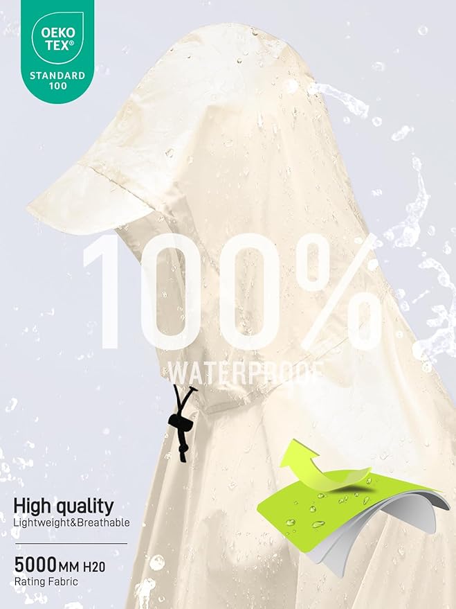 SaphiRose Hooded Rain Poncho Waterproof Raincoat Jacket for Men Women Adults