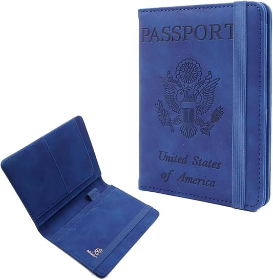 Melsbrinna Premium Leather Passport Holder Covers Case, Waterproof Rfid Blocking Travel Wallet Passport Holder with Pen Holder, Cute Passport Book for Women/Men