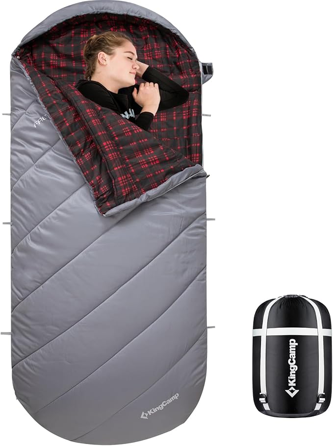 KingCamp Sleeping Bag for Adults, Cold Weather & Warm Extra Wide Big & Tall XL Portable Waterproof Flannel Sleeping Bags, Essentials Gear Accessories for Camping Backpacking Hiking Indoor & Outdoor