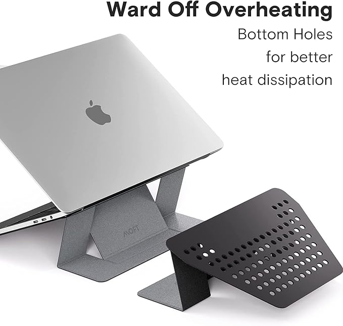 MOFT Laptop Stand for Desk, Stick-On Computer Stand with Dual-Angle, Ergonomic Laptop Riser Holder for Travel, Foldable & Portable MacBook Stand Fits 11.6"-16" Laptops, Silver (Adhesive Version)