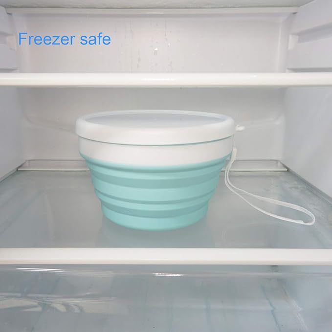 CARTINTS 950ml Collapsible Bowls-Silicone Food Storage Containers-Prep/Storage Bowls with Lids-Silicone Lunch Containers, Ideal for Travel and Camping (Blue)