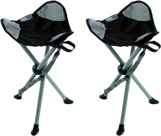 Travel Chair Slacker Tripod Chair for Camping, Set of 2, Adjustable Carry Strap for Easy Transport | Oversized Duck Feet for Improved Stability | Perfect for Outdoor Adventures (Black)