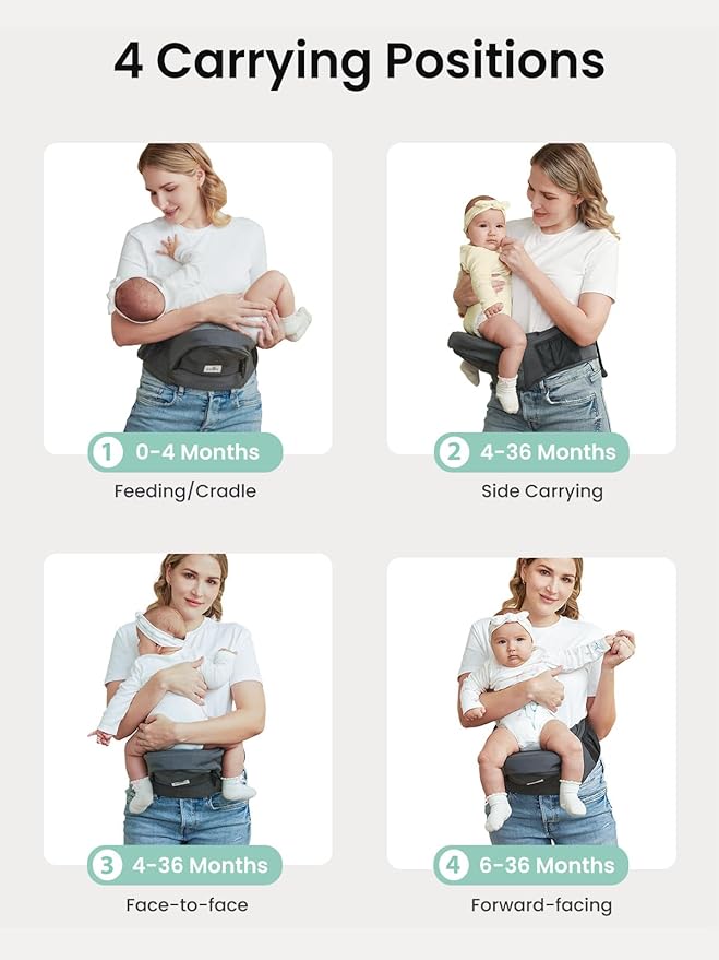 Baby Hip Seat Carrier, GROWNSY Ergonomic Hip Seat Baby Carrier with Multiple Pockets, Adjustable Extended Waistband for Newborns & Toddlers up to 50 lbs, Grey
