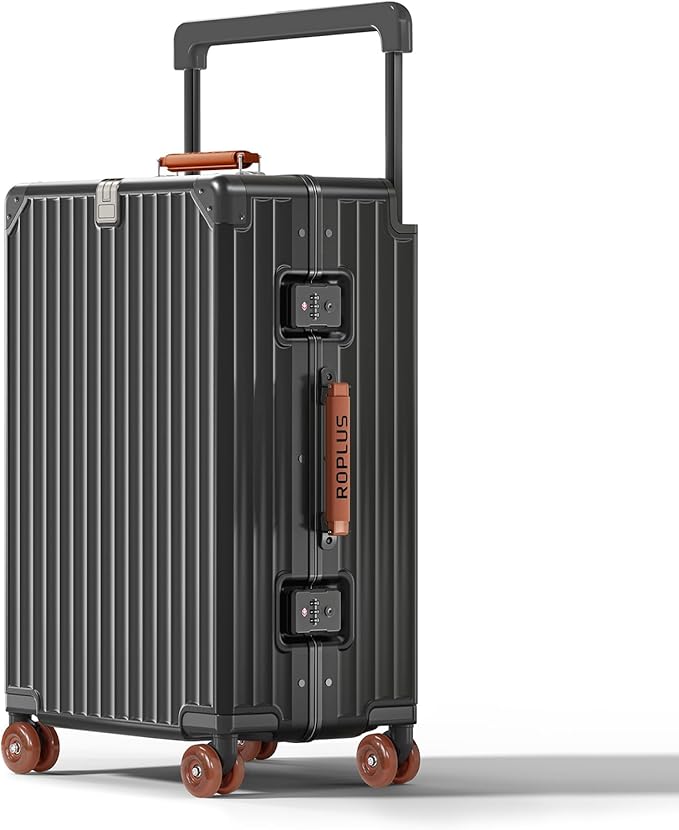 Aluminium Frame Checked-Luggage with Smooth Jelly Wheels, Hardside Zipperless Rolling Suitcase with TSA Lock (Grey, 24-Inch)