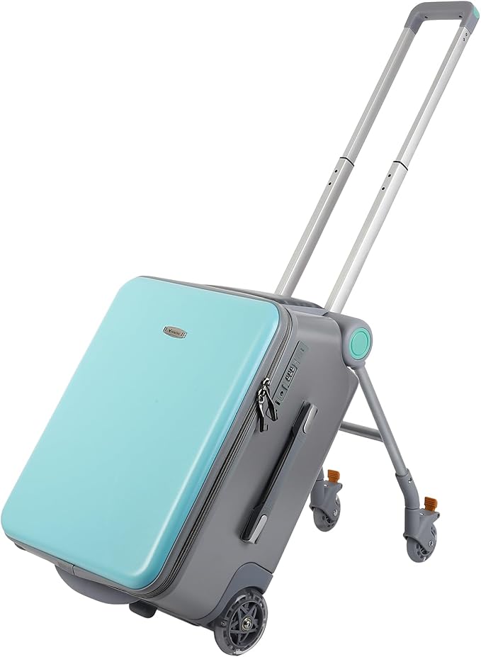 FAHKNS Ride on Carry On Suitcase for Kids,Large Suitcases with Child Seat Design,Rolling Travel Luggage With Kids Seat for Airplane,Blue