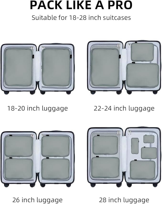 6 Set Compression Packing Cubes for Travel, Large Medium Small Luggage Organizers, Storage Bags for Clothes (6 Pack, Steel Blue)