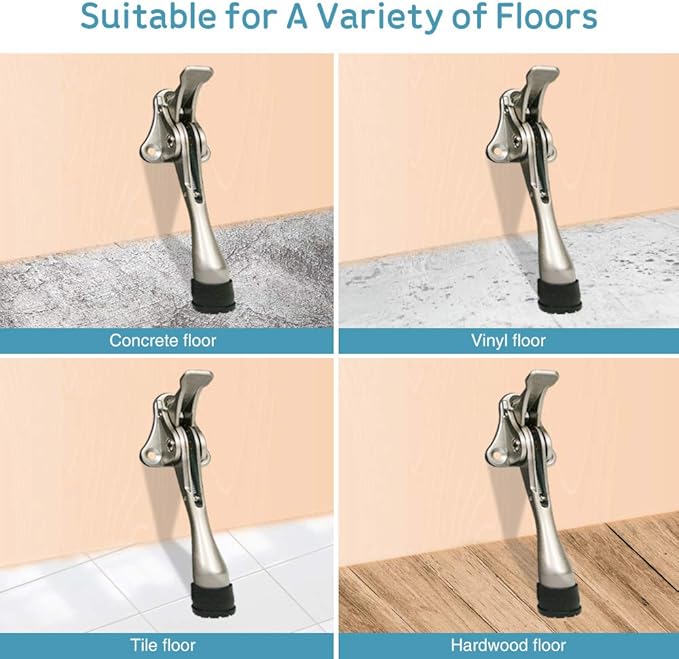 Door Stopper, One-Touch semi-Automatic Metal Door Stopper, with Non-Slip Rubber Tip for Wood, Concrete, Tiled, and Carpeted Floors (4inch x 1pack, Black)
