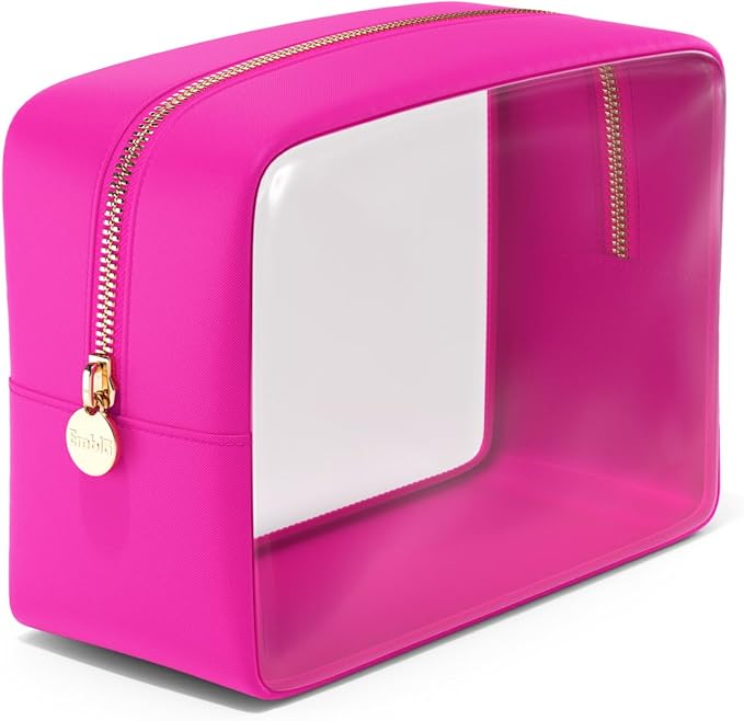 Clear Makeup Bag Zipper Pouch, Transparent Cosmetic Case Organizer, TSA Approved Travel Toiletry Case, Travel Accessories Essentials Makeup Tote for Women, Large Cute Make up Bag for Purse - Fuchsia