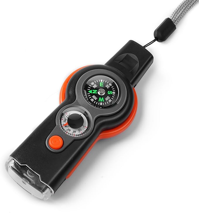 Emergency Survival Function Whistle, Outdoor Multifunctional Tool Safety Whistle with Lanyard, Ideal for Kayaking, Boating, Hiking, Camping, Climbing, Hunting, Fishing, Rescue Signaling