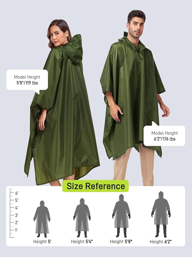 SaphiRose Hooded Rain Poncho Waterproof Raincoat Jacket for Men Women Adults