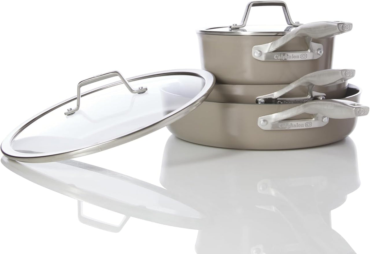 Calphalon® Premier Ceramic Nonstick 5-Piece Cookware Set, Mushroom Grey