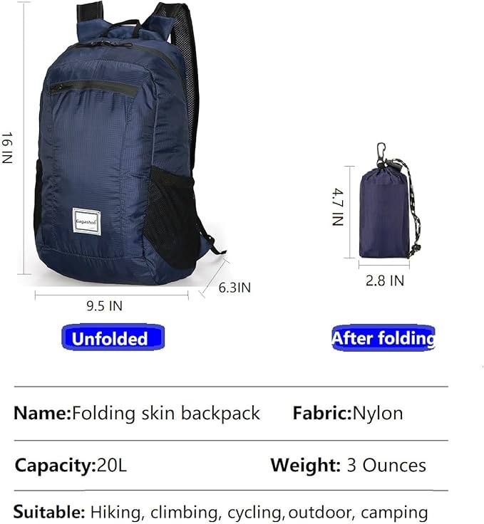 Small Foldable Hiking Daypack Packble Skin Casual Backpack Camping Cycling Travel Outdoor Day Bags Useful (Dark Blue)