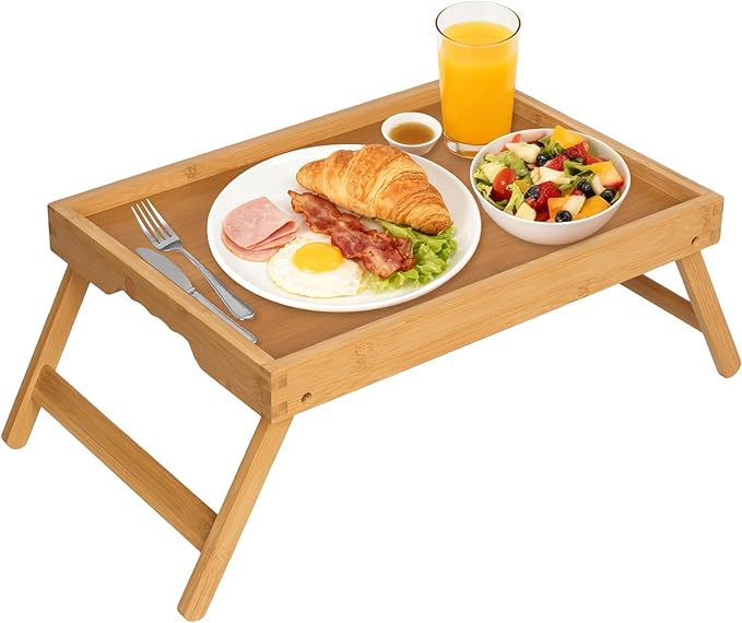 Artmeer Bed Tray Table with Folding Legs,Bamboo Breakfast in Bed for TV Table, Laptop Computer Tray,Eating,Snack Tray(Bamboo) Large Size