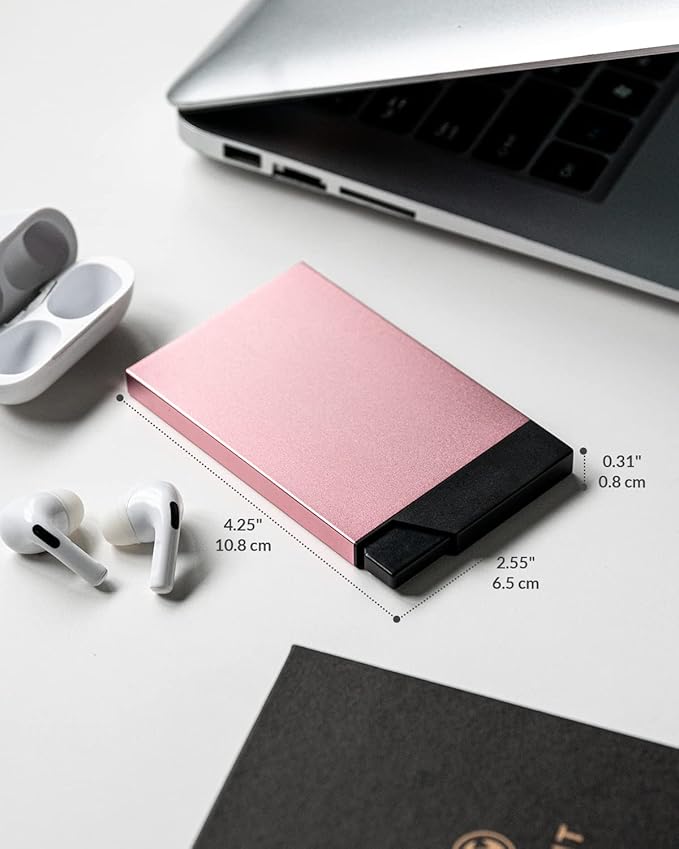 VULKIT Pop up Card Holder Minimalist Credit Card Holder RFID Blocking Slim Metal Card Case for Men or Women(Rose Gold)
