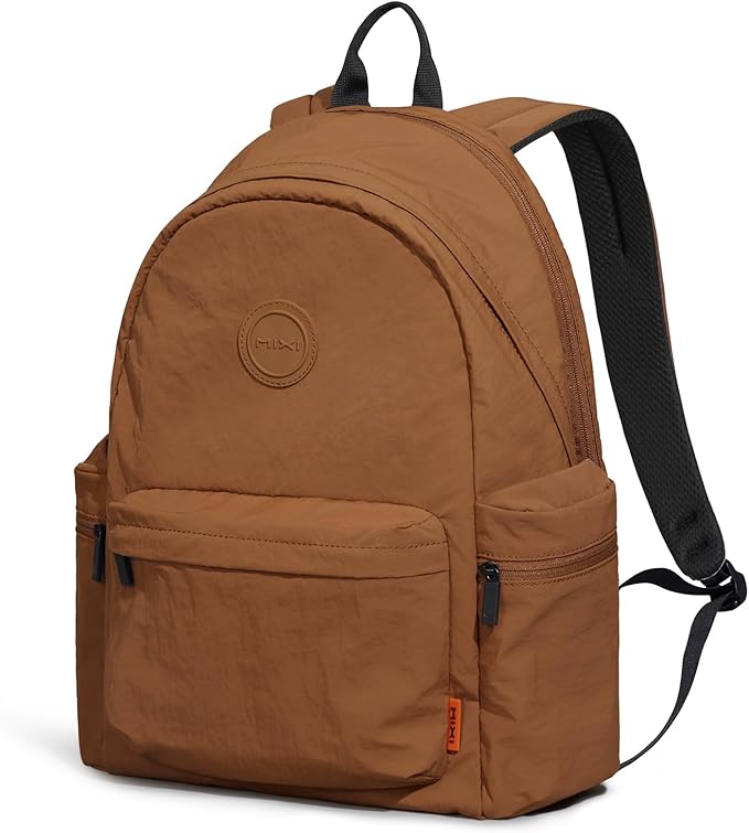 mixi Outdoor Lightweight Backpack Casual Carry On Laptop Backpack Travel Bookbag for Women Men, Water Resistant Durable Small Hiking Bag for Camping Weekender Sports College Work, 15 Inch, Brown