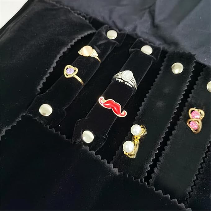 Velvet Travel Jewelry Case Roll Bag Organizer for Necklace Bracelet Earrings Ring (Black) (Black set)