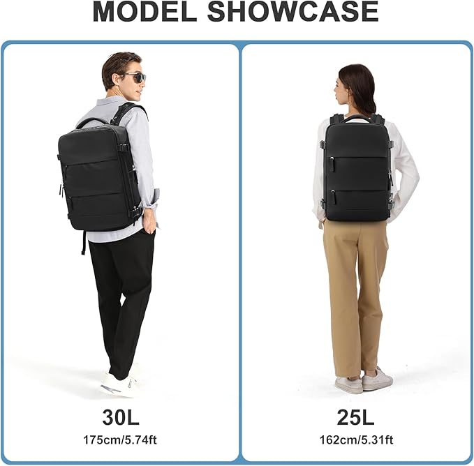 coowoz Large Travel Backpack For Women Men,Carry On Backpack Flight Approved,Hiking Backpack Waterproof Outdoor Sports Rucksack Casual Daypack Fit 15.6 Inch Laptop Shoes Compartment (Black)