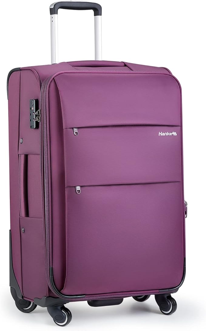 Hanke 24 Inch Expandable Luggage Large Suitcases with Wheels Softside Checked Luggage Rolling Suitcase with Lock Lightweight Travel Luggage for Men and Women 24 Inch Luggage.(Purple)