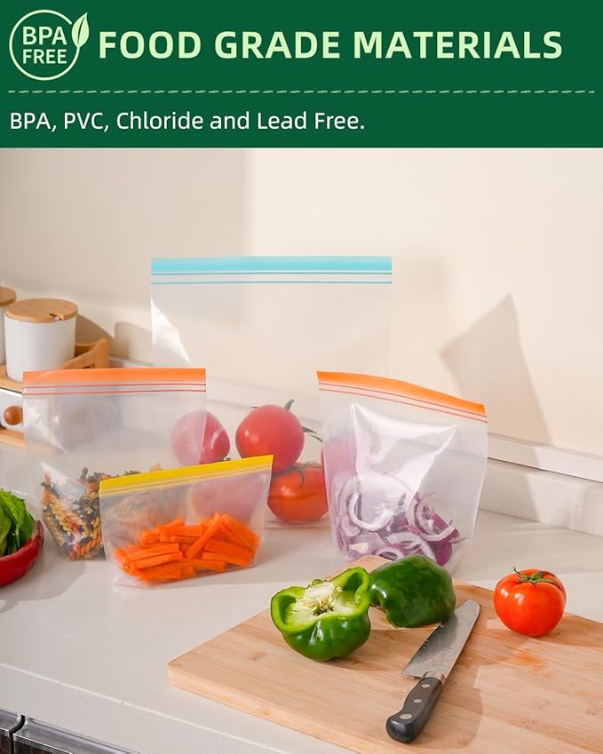 Lerine 20 Pack Reusable Freezer Bags Dishwasher Microwave Safe, Stand Up Silicone and BPA Free Reusable Sandwich Bags, Leakproof Food Storage Bags for Meal Prep - 8 Gallon 7 Sandwich 5 Snack