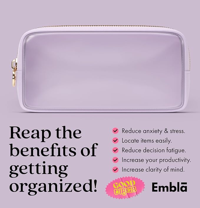 Clear Makeup Bag Zipper Pouch, Transparent Cosmetic Case Organizer, TSA Approved Travel Toiletry Case, Travel Accessories Essentials Makeup Tote for Women, Small Cute Make up Bag for Purse - Lilac
