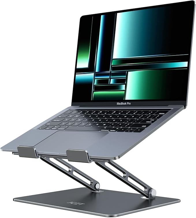 Aluminum Laptop Stand, Laptop Stand for Desk, Adjustable Height Ergonomic Computer Stands Compatible with MacBook Air, Pro, Dell, HP, Lenovo More, All 10-16'' Notebooks Laptops, Gray