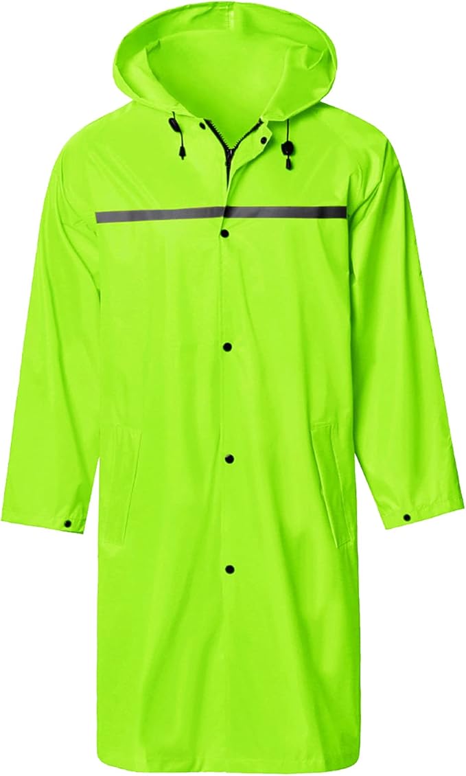 Mens Long Hooded Safety Rain Jacket Waterproof Emergency Raincoat Poncho