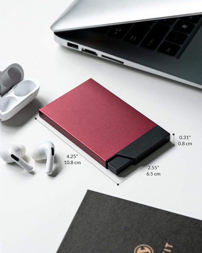 VULKIT Pop up Card Holder Minimalist Credit Card Holder RFID Blocking Slim Metal Card Case for Men or Women(Wine)