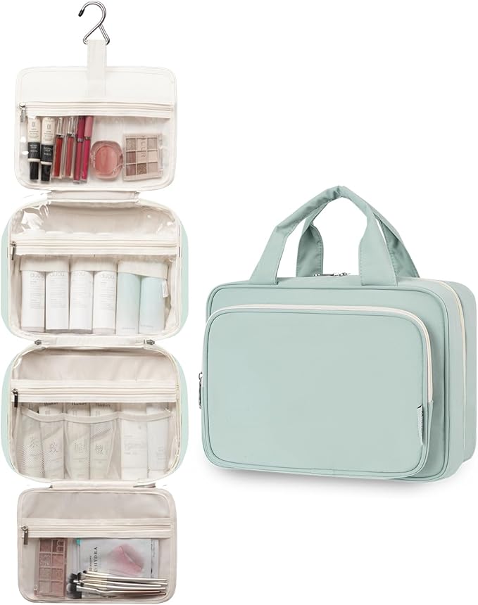 Travel Toiletry Bag for Women Large Hanging Makeup Bag Organizer Toiletries Bag for Full Size Essentials Accessories Cosmetics (Mint Green (Large))